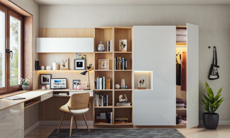 L Shaped Home Office Images With Attahced Bookshelf 768x461 1